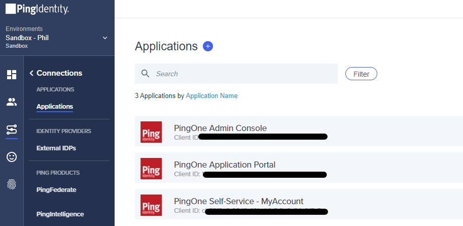 Screen capture of PingOne Applications section.