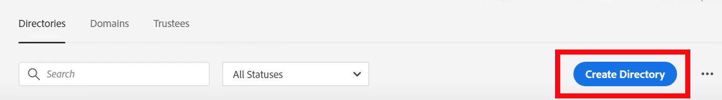 Screen capture of Adobe admin portal with Create Directory highlighted in red.