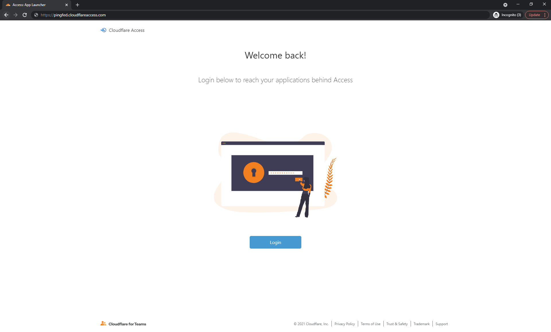 Screen capture of Cloudflare login page.