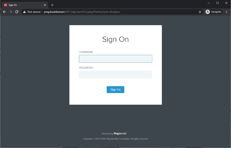 Screen capture of PingFederate sign on screen.