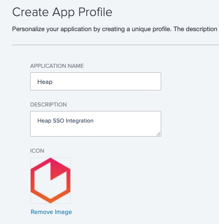 Screen capture of Create App Profile panel with Heap details entered.