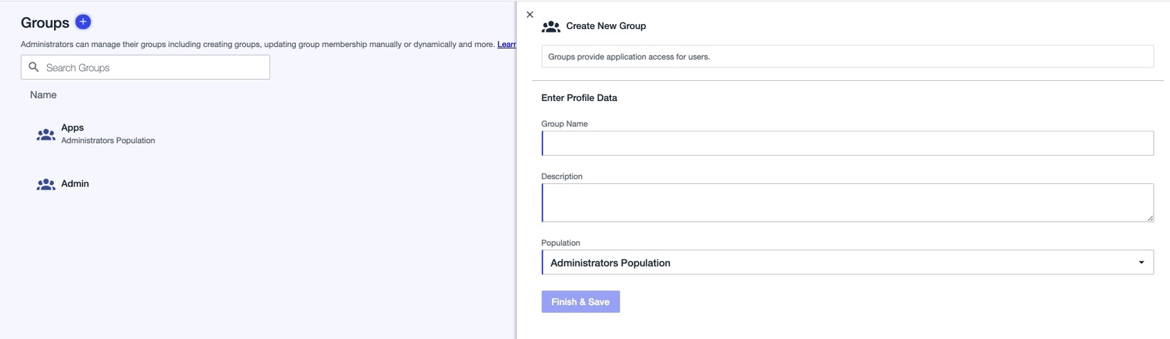 Screen capture of Groups fields for .