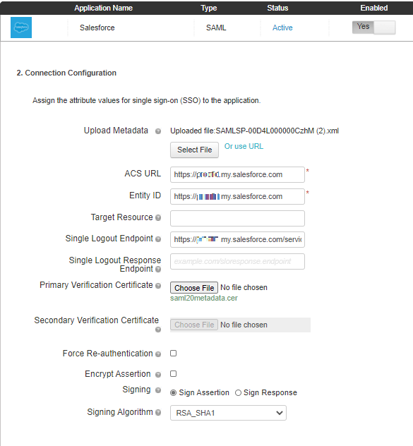 Screen capture of the populated Connection Configuration fields.