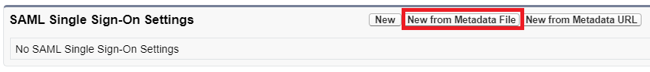 Screen capture of the Samle Single Sign-On Settings page with the New from Metadata File button highlighted in red.
