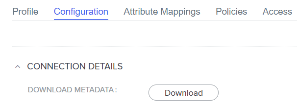 Screen capture of Tableau Configuration tab with download metadata button.