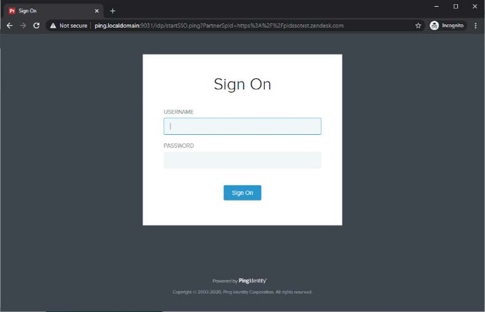 A screen capture of a SSO page. There are fields for Username and Password and a Sign On button.