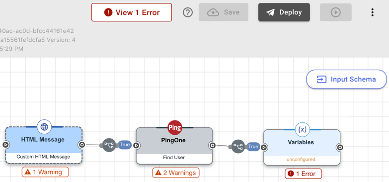 A screenshot showing a flow with errors and warnings marked.