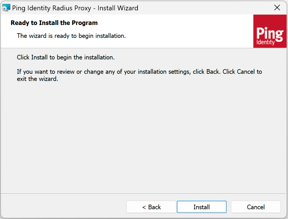 Radius proxy application final installation screen