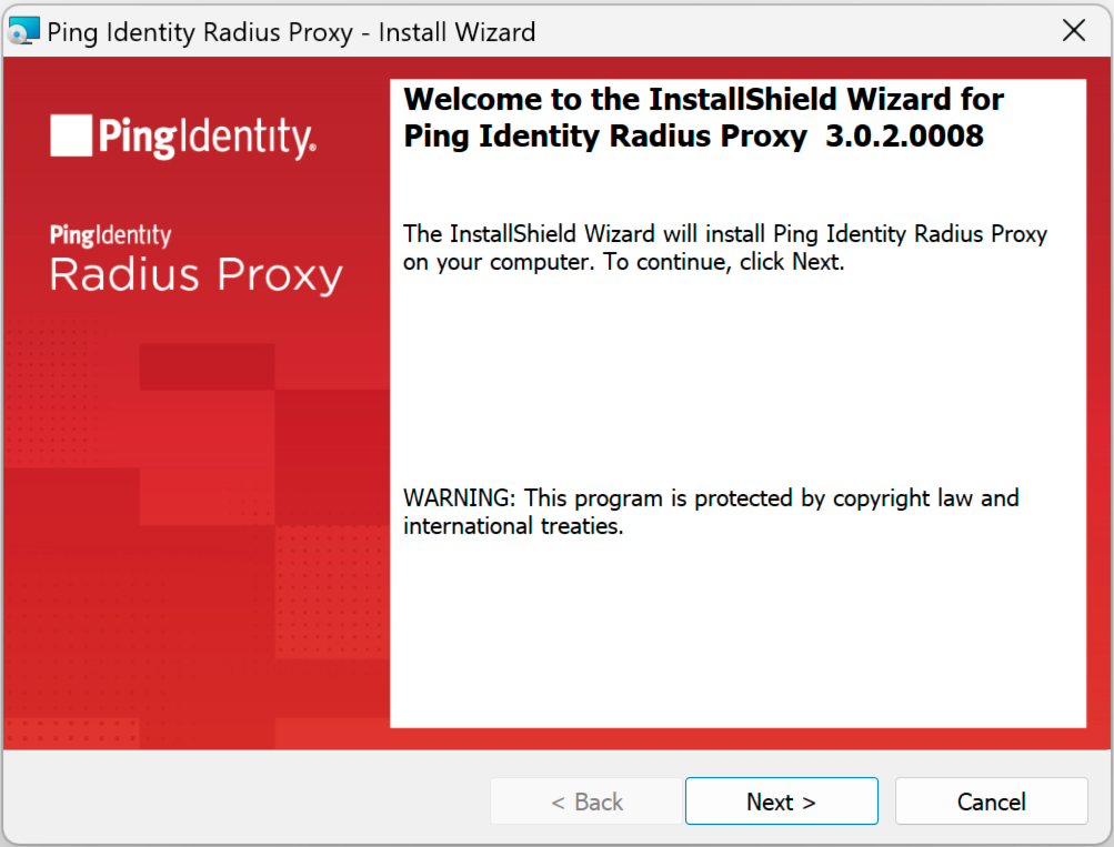 Radius proxy application welcome screen