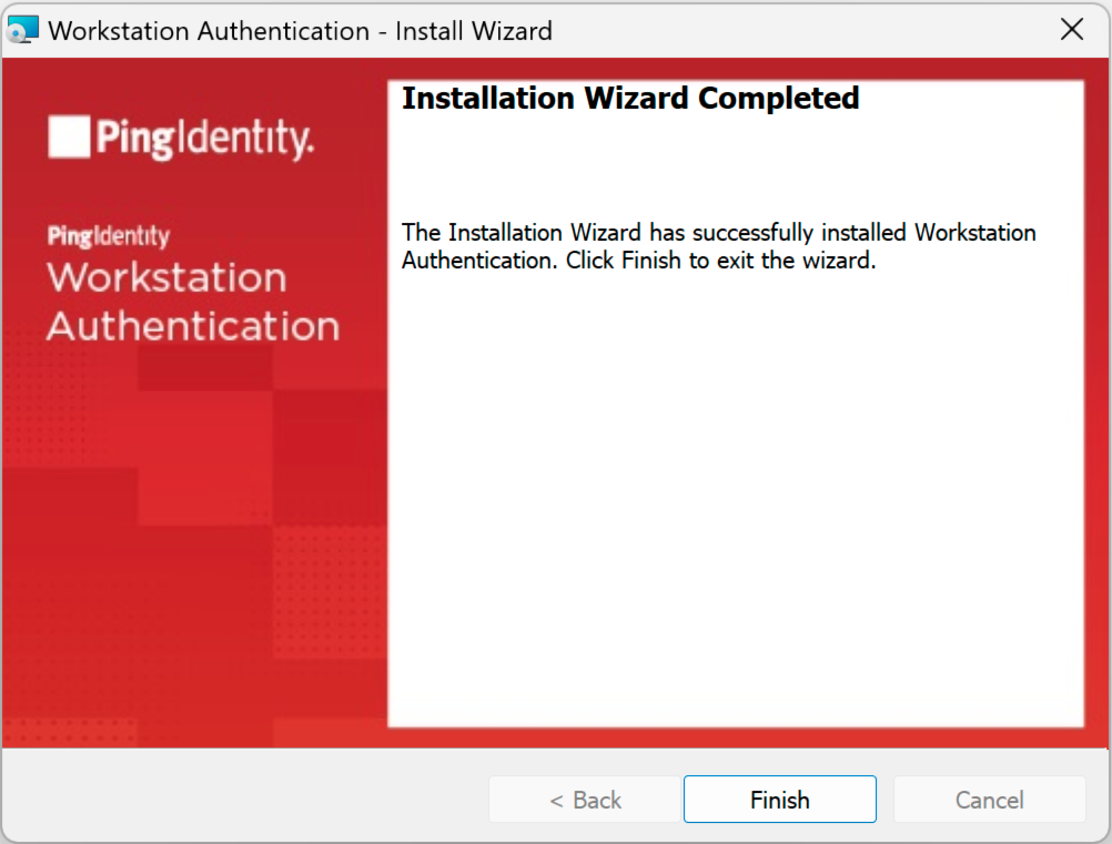 Install MSI package to workstation install wizard. Finish screen.