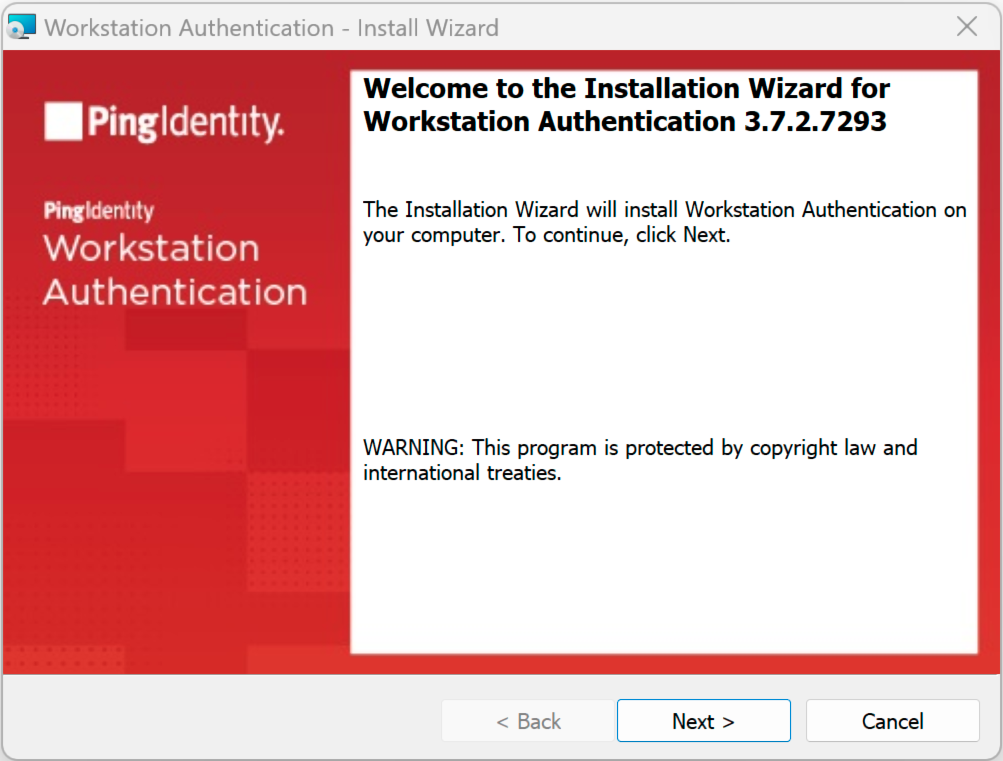 Install MSI package to workstation install wizard. Intro screen.