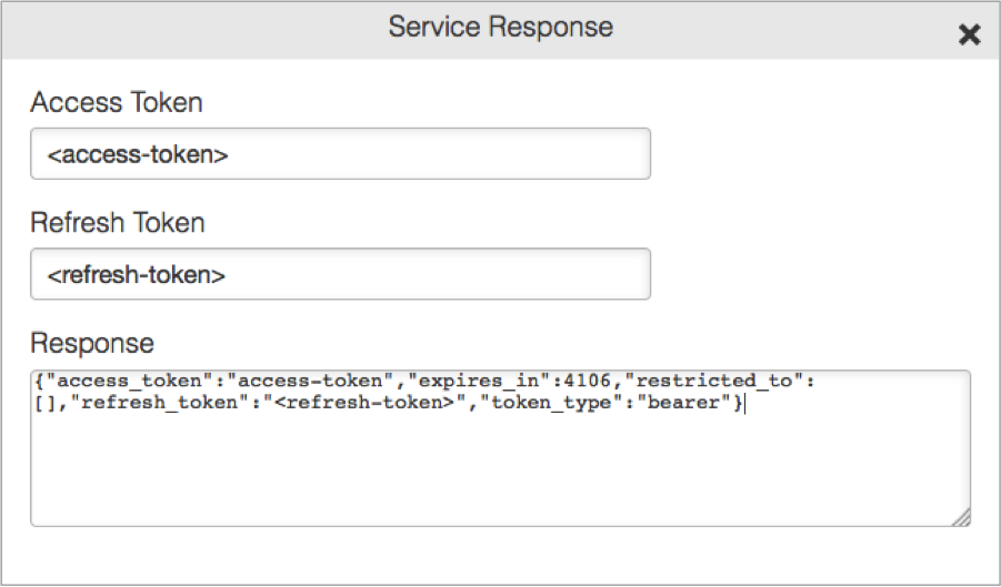 A screen capture of the OAuth Configuration Service response.