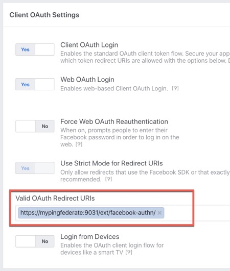 A screenshot that shows the Valid OAuth Redirect URIs field.