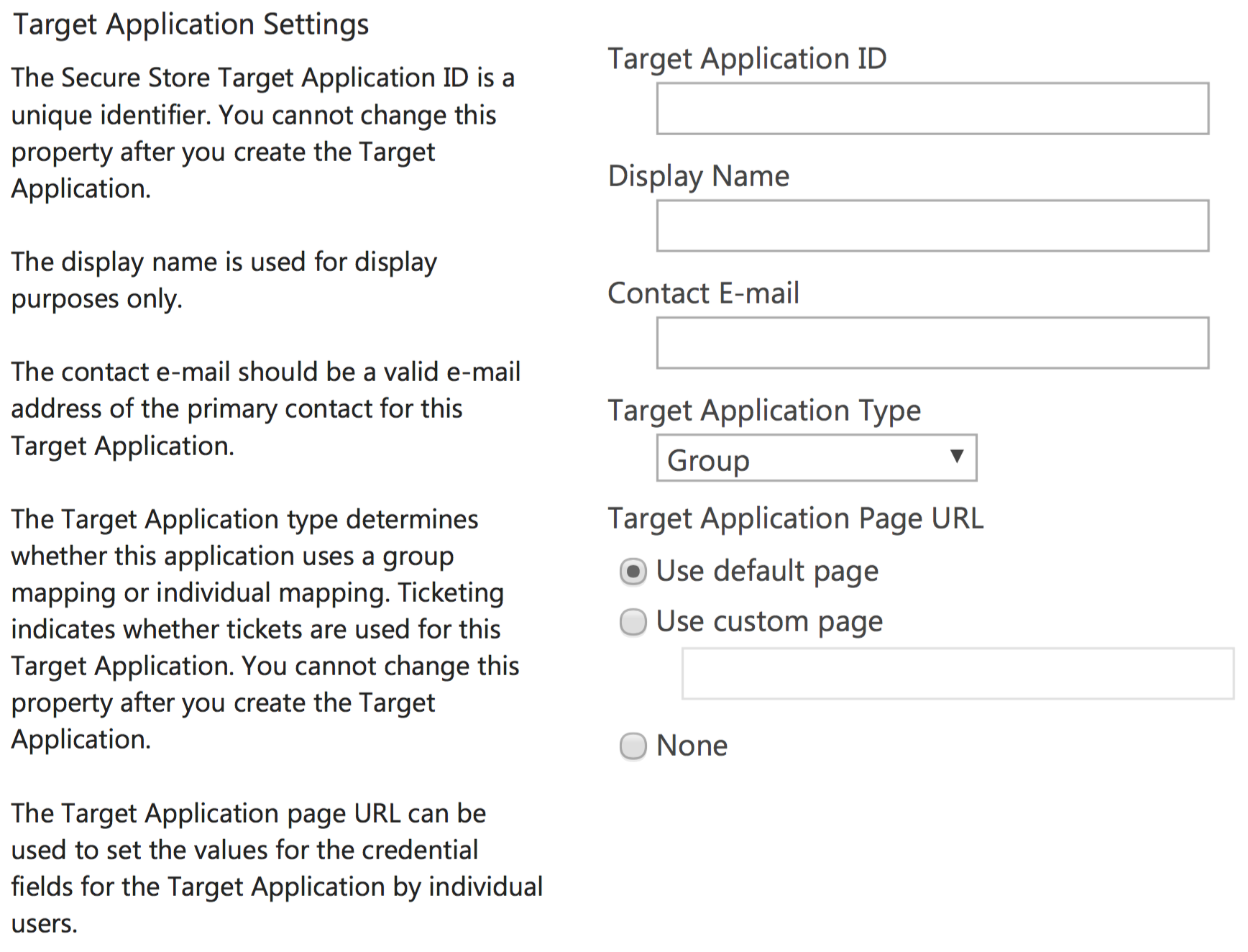 screen capture of target application settings