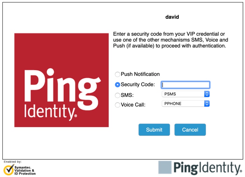 The Symantec VIP Adapter sign-on page