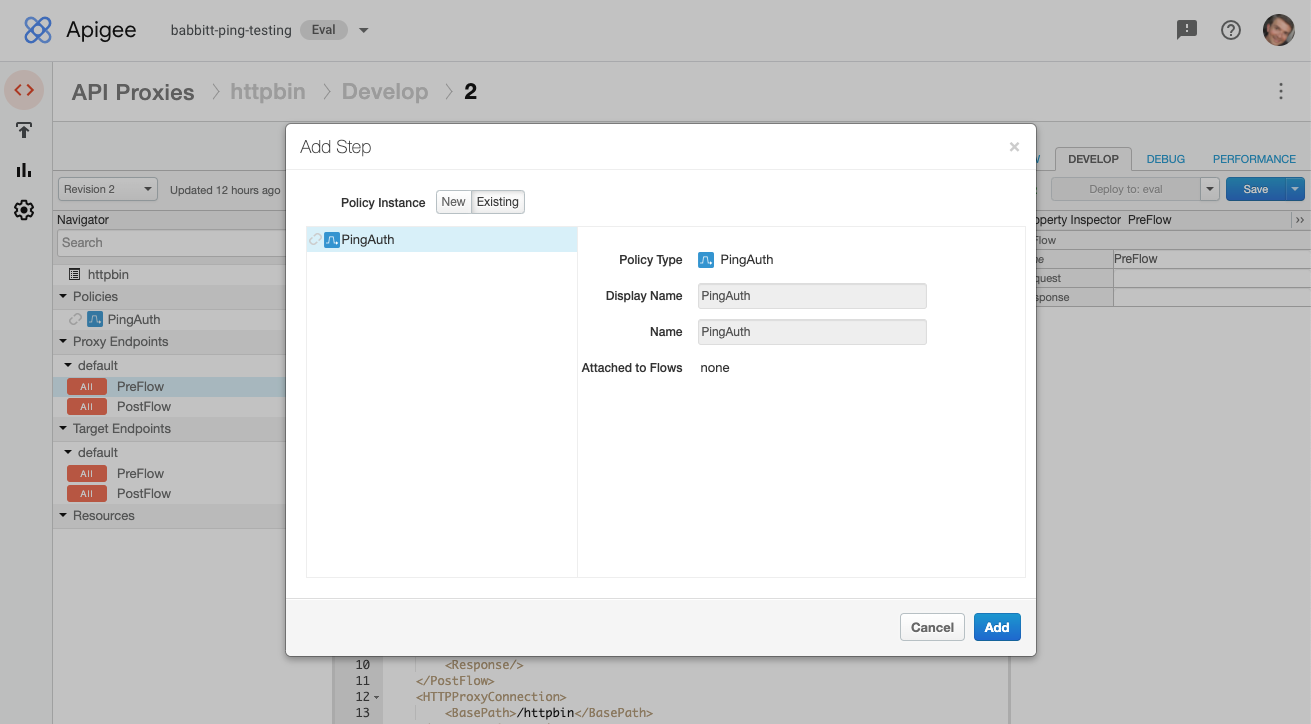 This screen capture shows the Add Step window for the Flow Callout Policy.