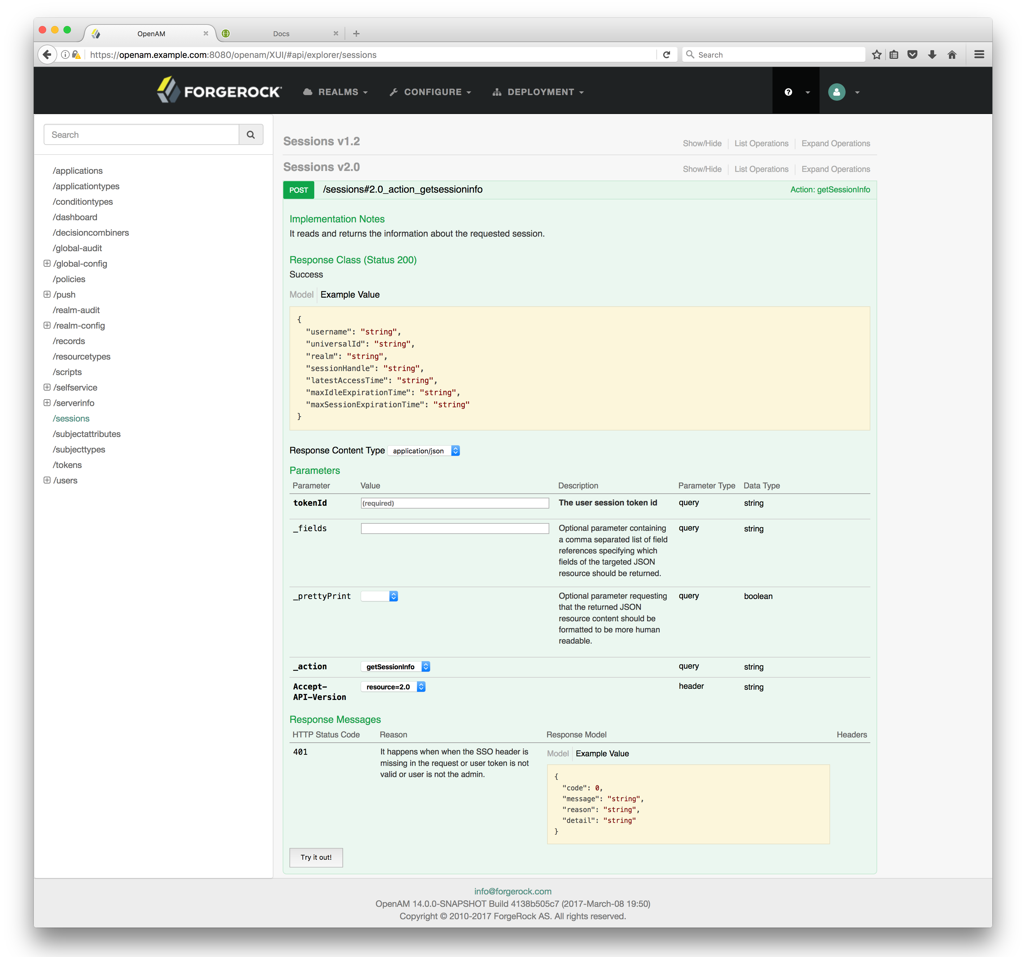 The API Explorer page displays detailed information for each method.