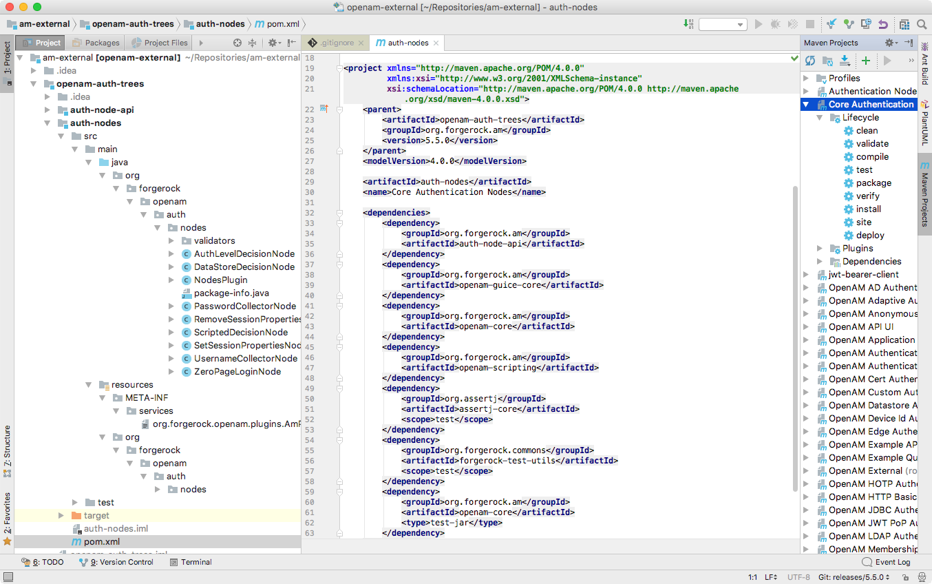 In this example, the project was cloned from the ForgeRock am-external repository.
