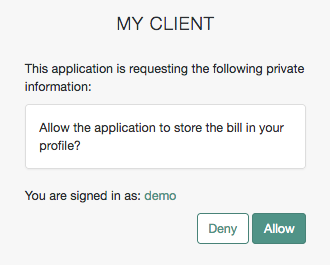 The OAuth 2.0 AM user interface consent screen showing the English description of a scope.