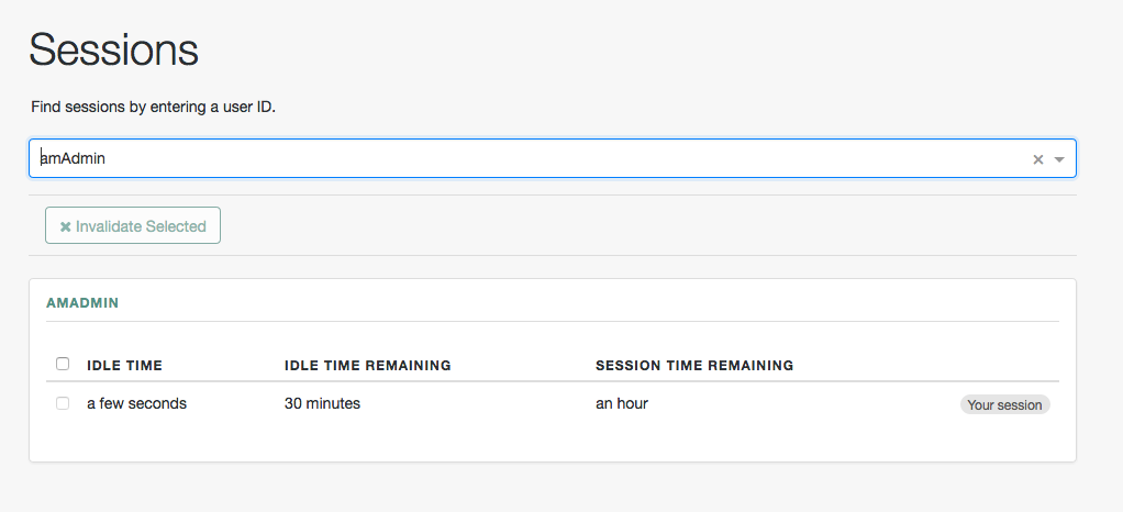 The AM administrator can view and invalidate server-side sessions.