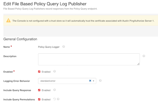 Screen capture of the Policy Query Logger configuration page with the Enable Query Permutations check box selected.