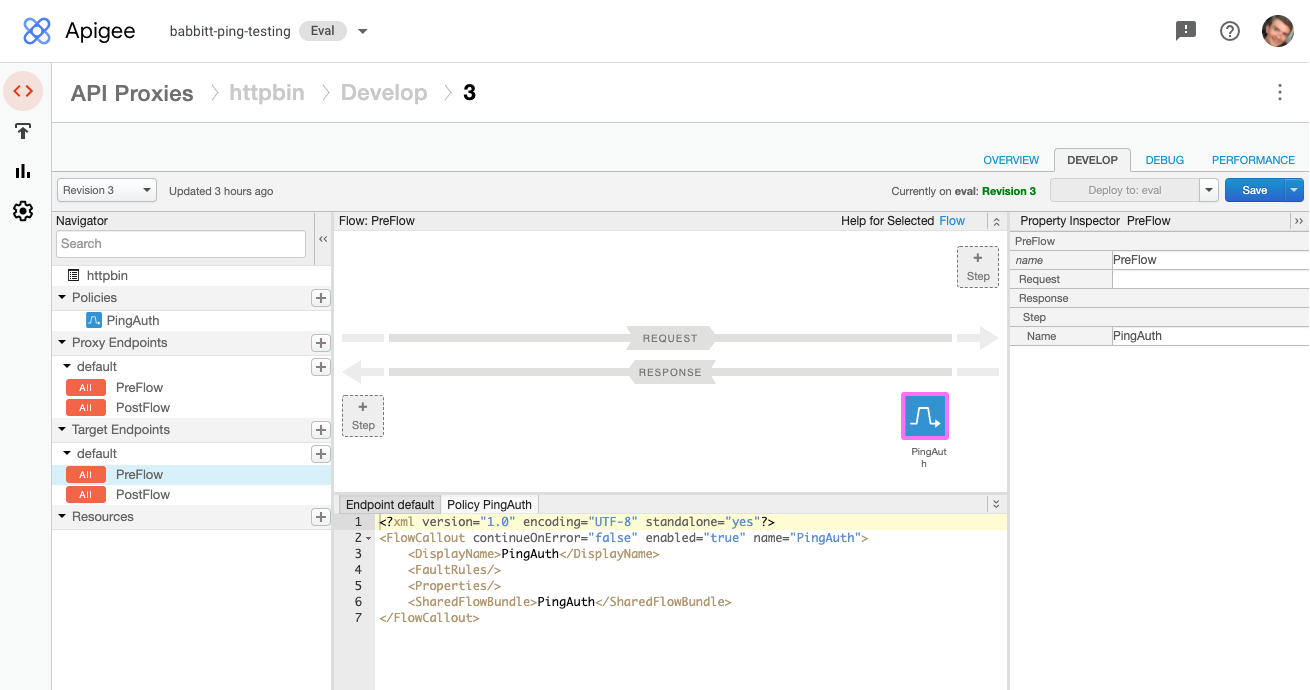 Screen capture of Apigee target endpoint PreFlow step configuration