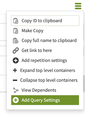 Screen capture of an attribute hamburger menu with the Add Query Settings option selected