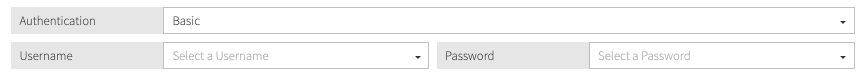 Screen capture showing the Username and Password settings for Basic authentication