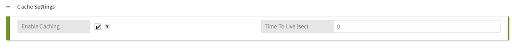 Screen capture of the Cache Settings section of a service with the Enable Caching checkbox selected.