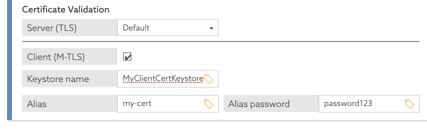 Screen capture of the Certificate Validation section showing the configured key store.