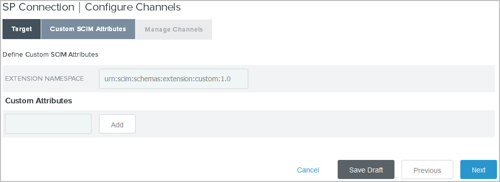 Screen capture illustrating the Custom SCIM Attributes tab.