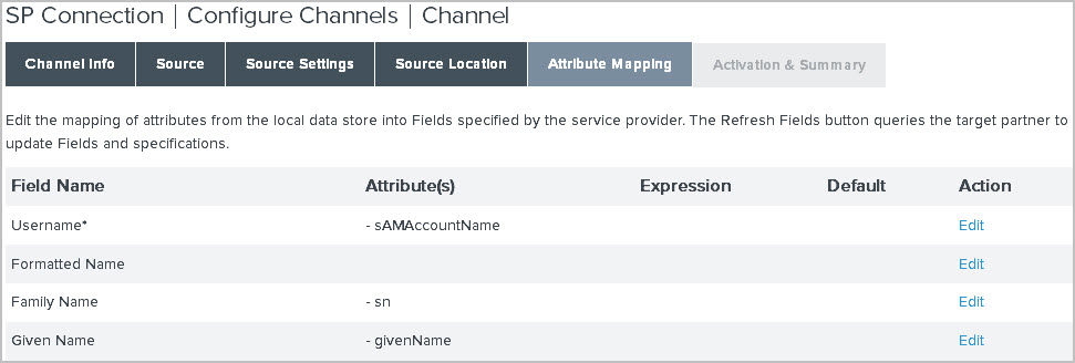 A screen capture of the Attribute Mapping tab configuration.