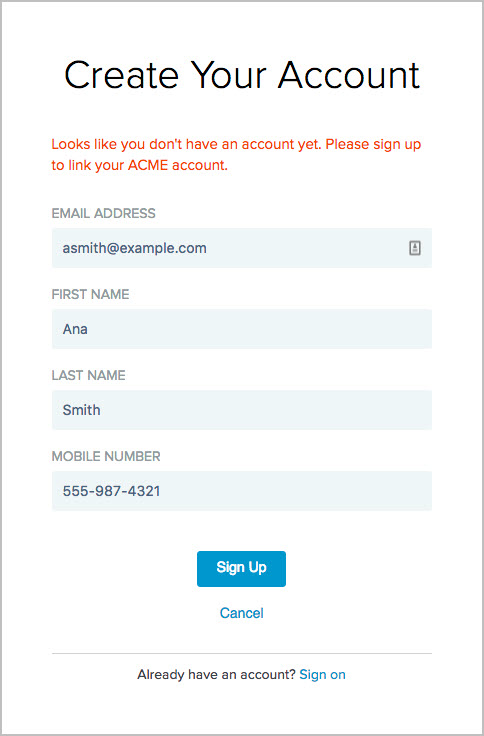 A screen capture of a sample registration page