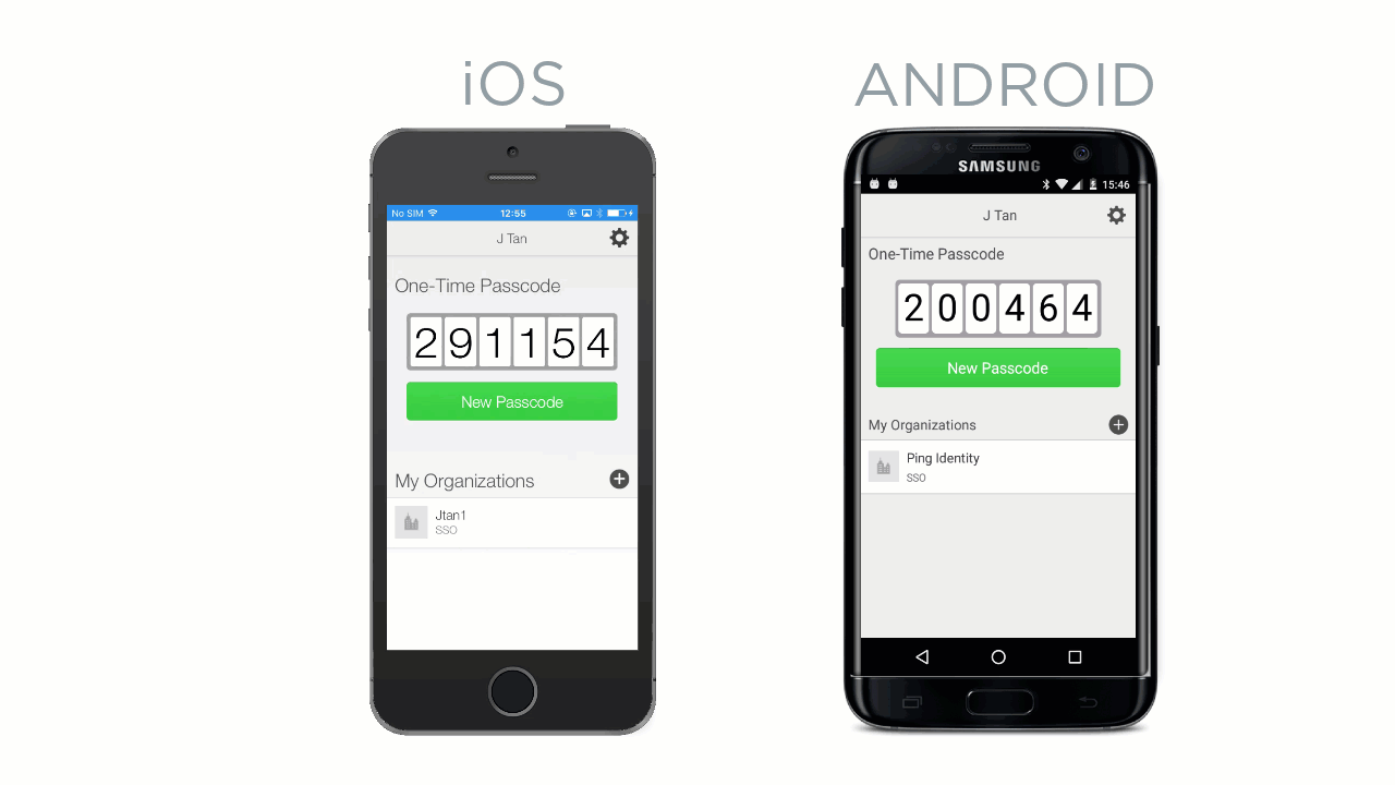 Animations showing the app One-Time Passcode request for iOS and Android mobile devices.