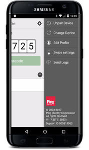 Image of the PingID mobile app with the menu displayed.