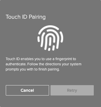 A screen capture showing the Authentication screen. with a message prompting you to authenticate using Touch ID.