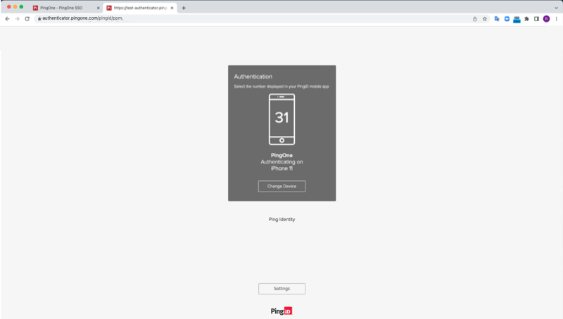 PingID authenticator window showing a number, and instructing you to select the same number in  PingID mobile app to complete authentication