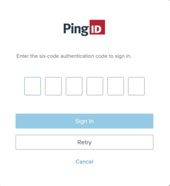 A screen capture of the OTP window, showing the 6 cells in which you enter the OTP after it’s generated in PingID mobile app