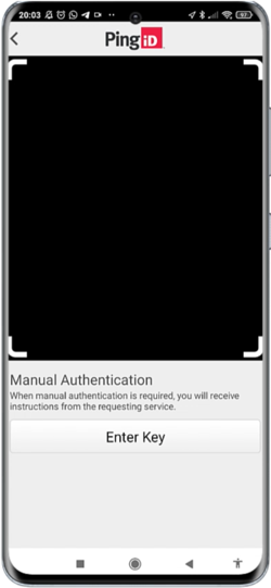 A screen capture of the QR code scanner in the PingID mobile app.