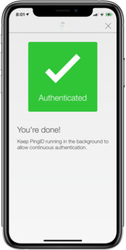 A screen capture of the green Authenticated message with a check mark indicating successful authentication.