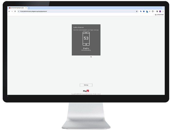 PingID authenticator window showing a number, and instructing you to select the same number in  PingID mobile app to complete authentication