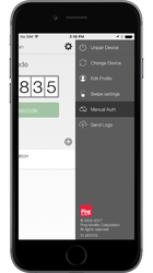 A screen capture of the PingID mobile app menu with Manual Auth selected.