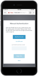 A screen capture of the Manual Authentication message requesting you to use a QR code to manually authenticate.