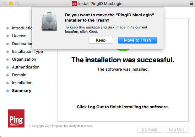 A screen capture of the Mac login installation - question about deleting installer package.