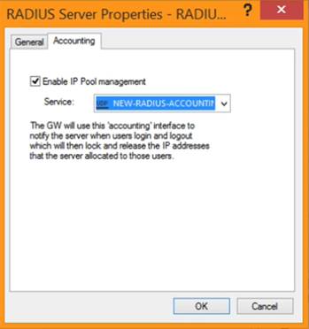 A screen capture of the Accounting tab in the RADIUS Server Properties window.