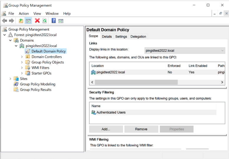 Group policy management window