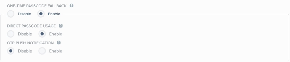 A screen capture of the One-Time Passcode push notifications option