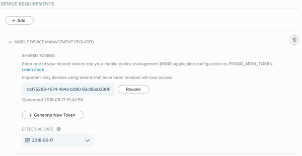 Screen capture of the Mobile Device Management Required section.