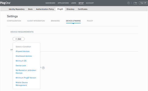 Screen shot show showing the list of Device Requirements policies.