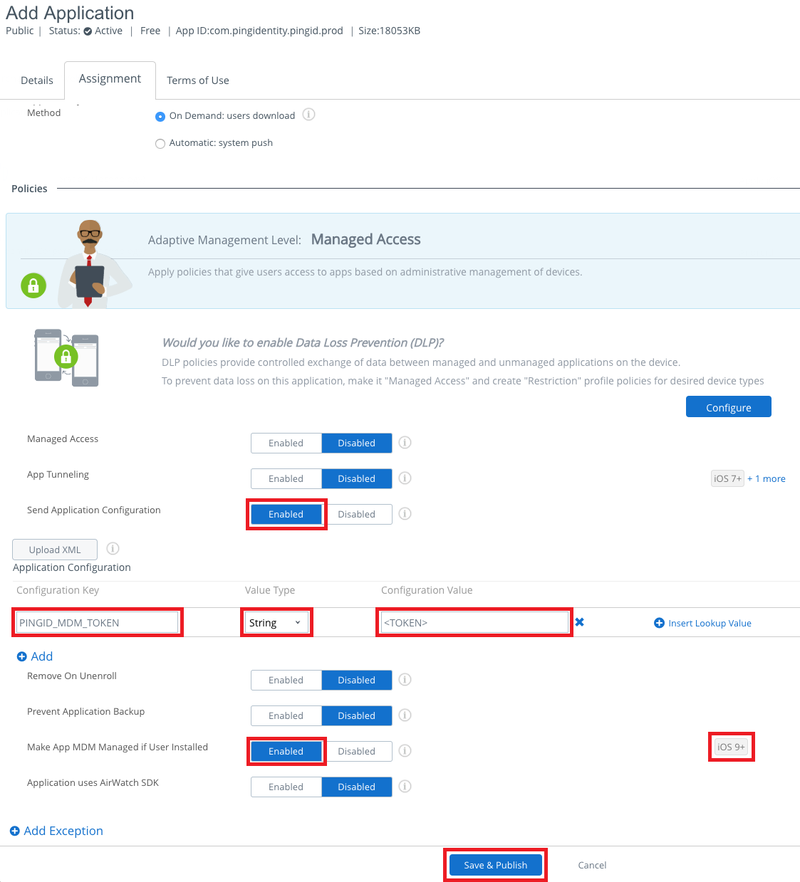 Screen capture of the Assignment tab with the Application Configuration input fields displayed.